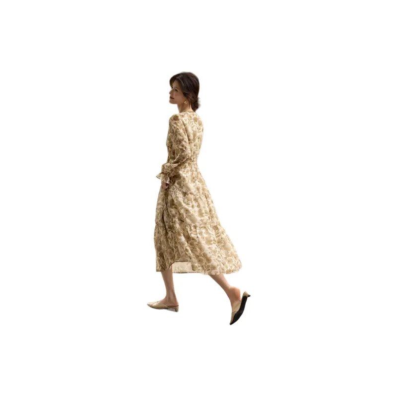 XWI Long Sleeved Dresses Women's Beige-1