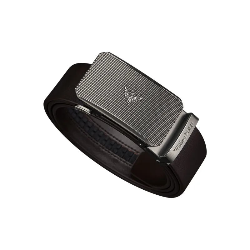 WilliamPOLO Alloy Leather Belts Men's Silver Buckle Coffee Strap 3.5cm Width-1