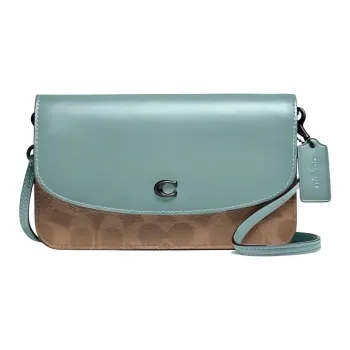 COACH Hayden Polished Grained Leather With Canvas Shoulder Bag Crossbody Bag Small Size Women's Green & Monogram Brown