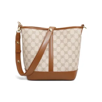 BELLE Artificial Leather Bucket Bag Crossbody Bag Medium Size Women's Beige Coffee