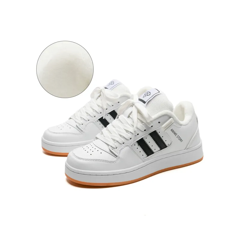 Circle Small Warm Cushioning And Wear Resistant Low Top Skateboard Shoes Unisex White Black-1