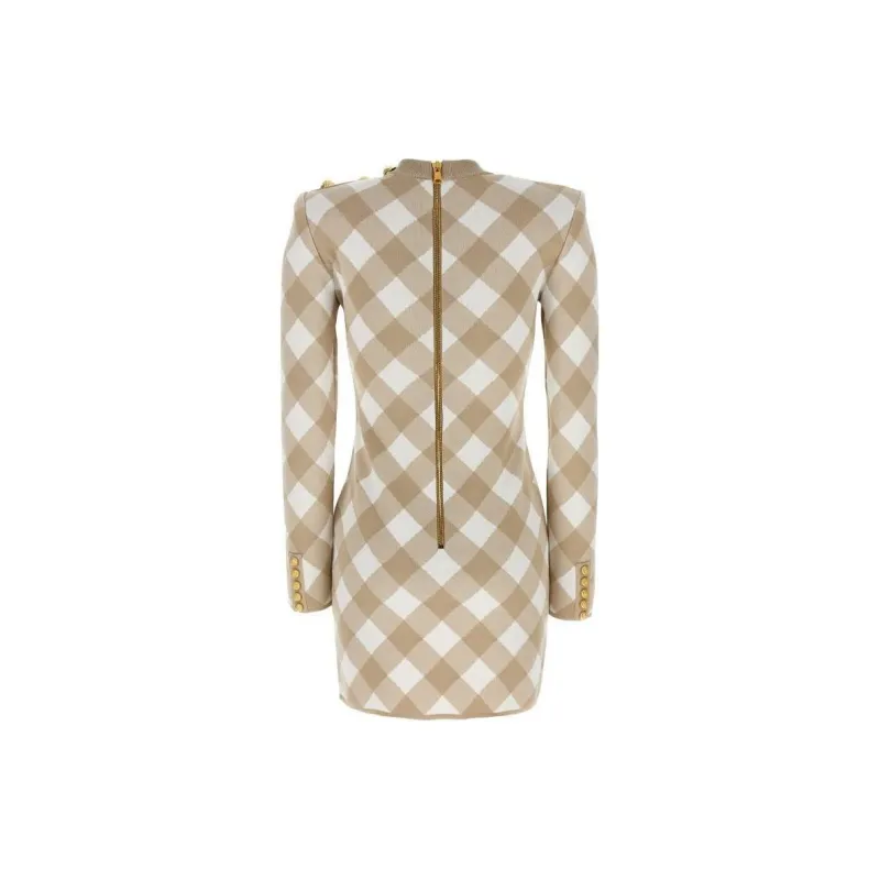 BALMAIN Checked Knit Mini Dress-1