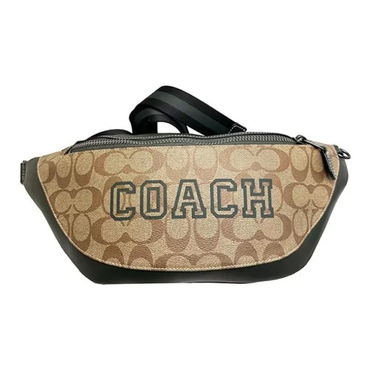 COACH Graham Cow Leather One Shoulder Crossbody Fanny Pack Large Size Men's Khaki & Green-1