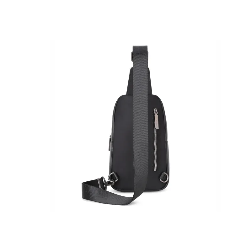 NAVIGARE Top Grain Cow Leather With Textile Sling Bag Regular Men's Black-3