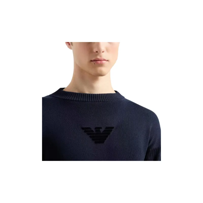 EMPORIO ARMANI Logo Flocked Crewneck Knitted Jumper-4