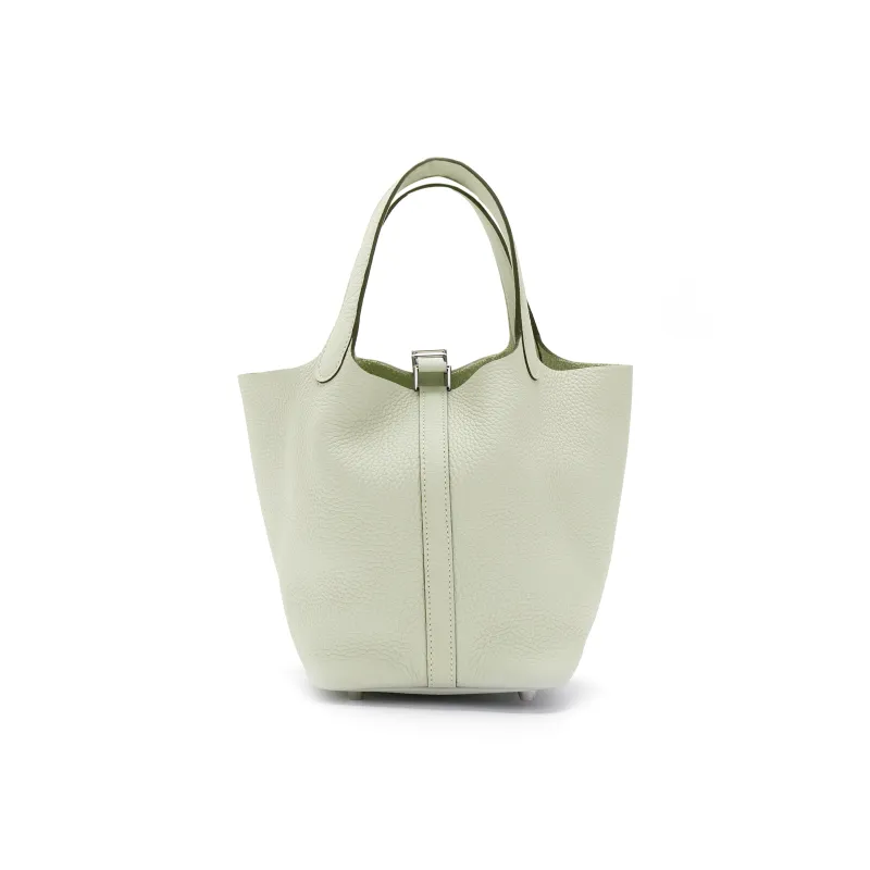 HERMES Picotin Lock Clemence Bullock Leather Basket Bag, Bucket Bag, Handbag 18 Women's 0W Gris Neve Crystal Gray-5