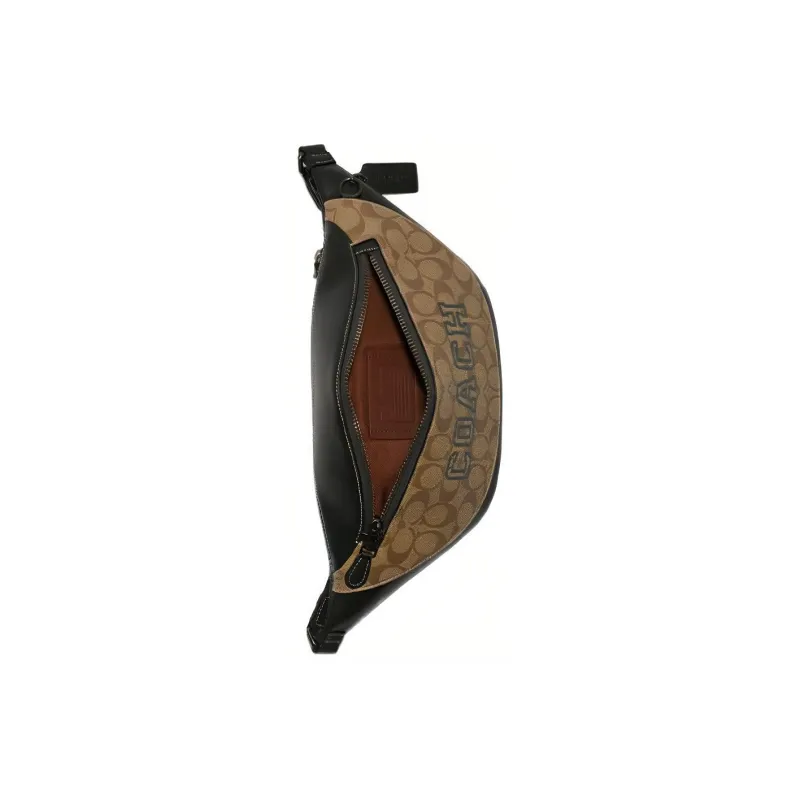 COACH Graham Cow Leather One Shoulder Crossbody Fanny Pack Large Size Men's Khaki & Green-4