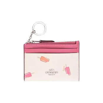 COACH Skinny Id Case PVC Card Holder Coin Purse Mini Women's White & Multicolor
