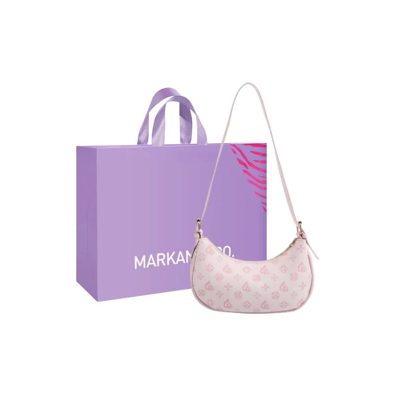 MARKANGARO PU Shoulder Bag Regular Women's Phabet Pink/Dark Brown With Plush Toy-8