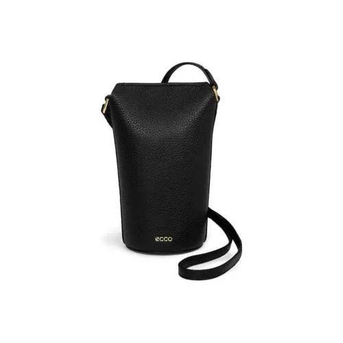 Ecco Cow Leather Bucket Bags One Shoulder Handbags Small Size Women's Black
