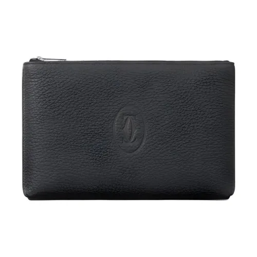 CARTIER Must De Cartier Calfskin Clutch Small Size Men's Charcoal Gray