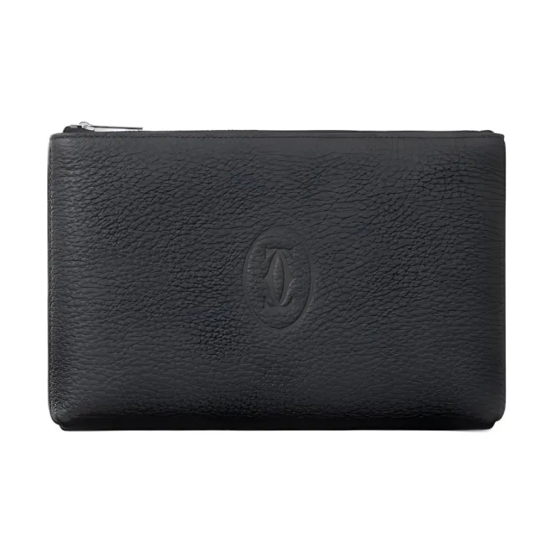 CARTIER Must De Cartier Calfskin Clutch Small Size Men's Charcoal Gray-0