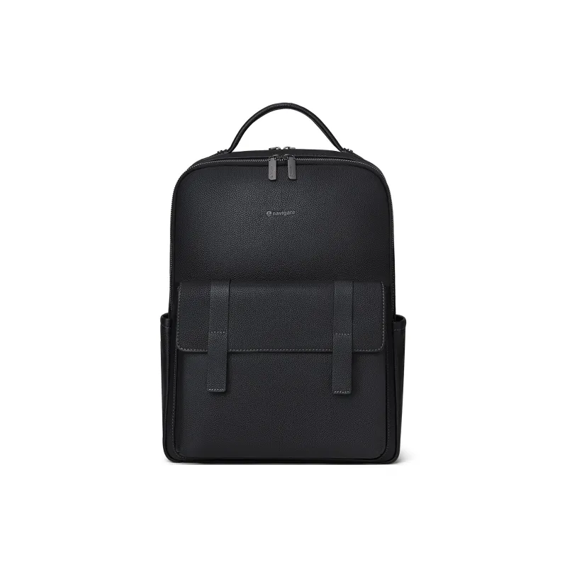NAVIGARE Top Grain Cow Leather Fabric Backpacks Backpack Large Size Men's Black-0