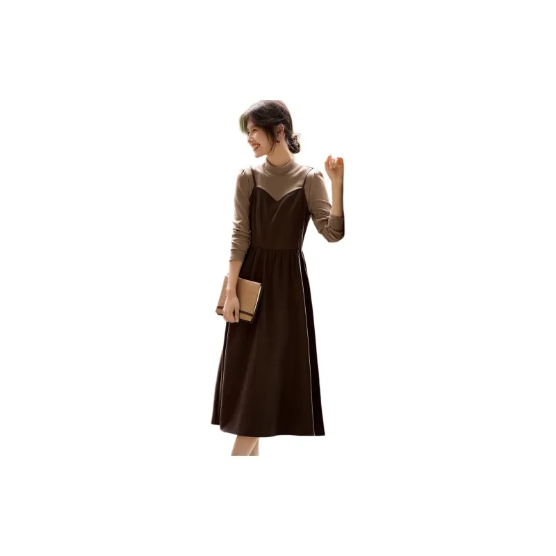 XWI Long Sleeved Dresses Women's Coffee & Khaki-2