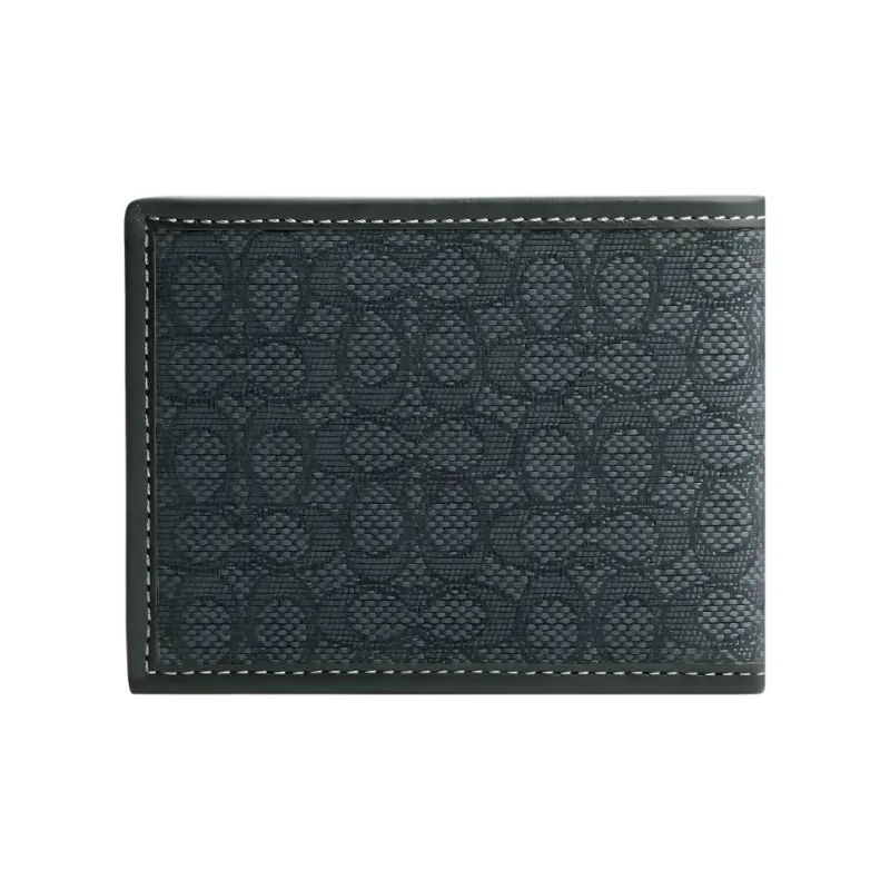 COACH Billfold Wallet Fabric With Calfskin Coin Purse Wallet Men's Green-1
