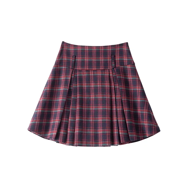 BANANA CICI Casual Short Skirts Women's Red Plaid-1