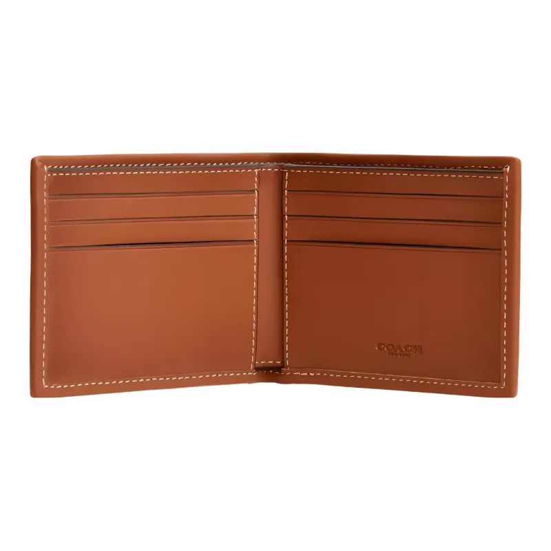 COACH Billfold Wallet Fabric With Calfskin Coin Purse Wallet Men's Green-2