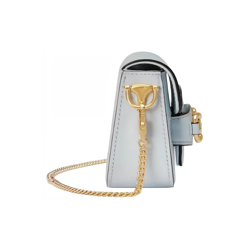 GUCCI Horsebit 1955 Leather Shoulder Bag Crossbody Bag Extra Mini Women's Light Blue-2