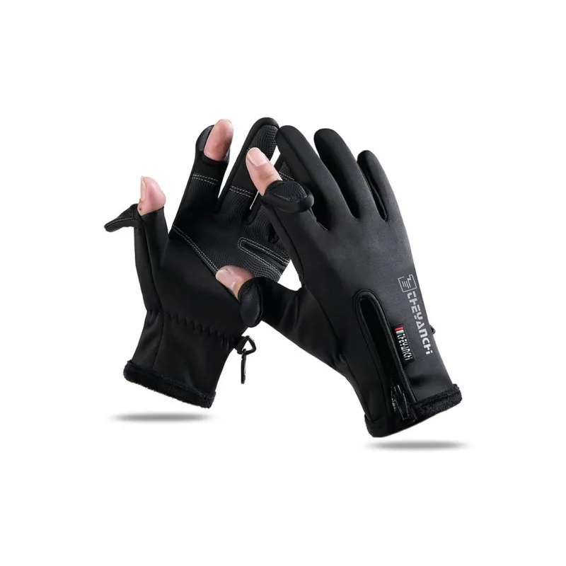 AAJF Polar Fleece Silicone Conductive Leather Water Repellent Fabric Knit Gloves Unisex-3
