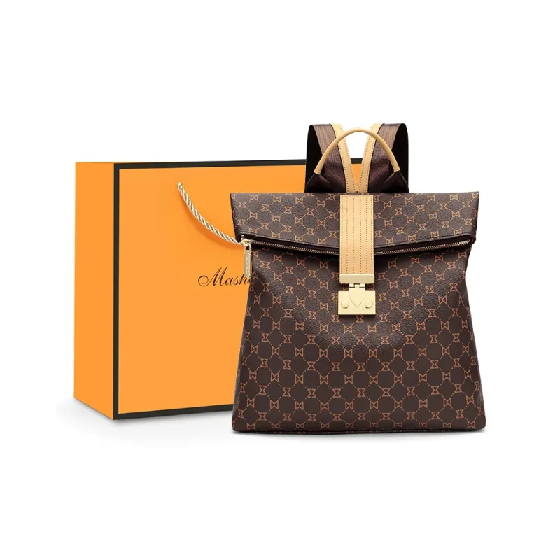 MashaLanti PVC And Synthetic Leather Backpack Women's Dark Brown & Apricot-0