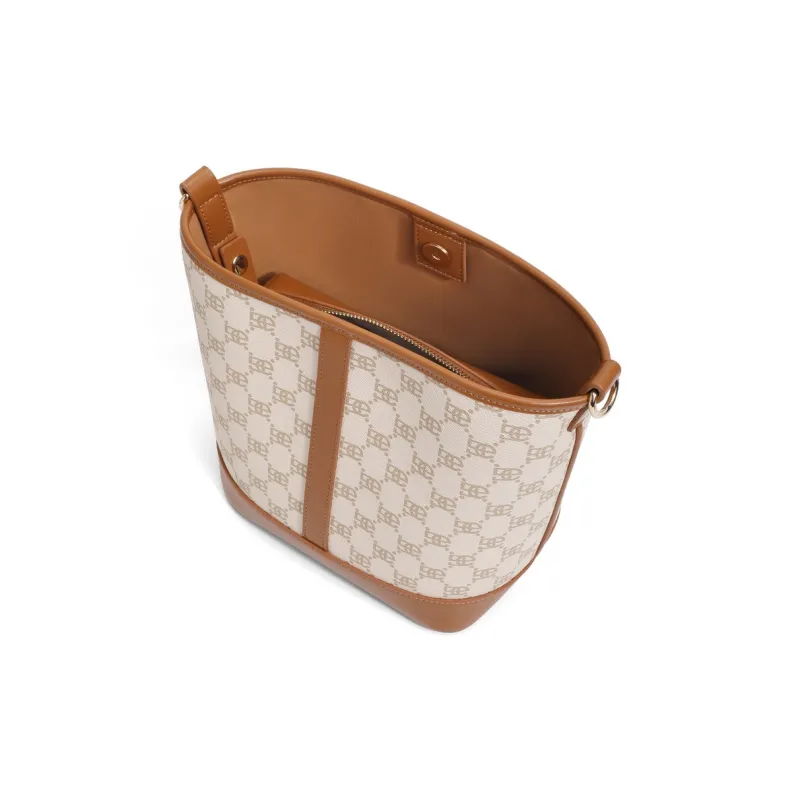 BELLE Artificial Leather Bucket Bag Crossbody Bag Medium Size Women's Beige, Coffee-2