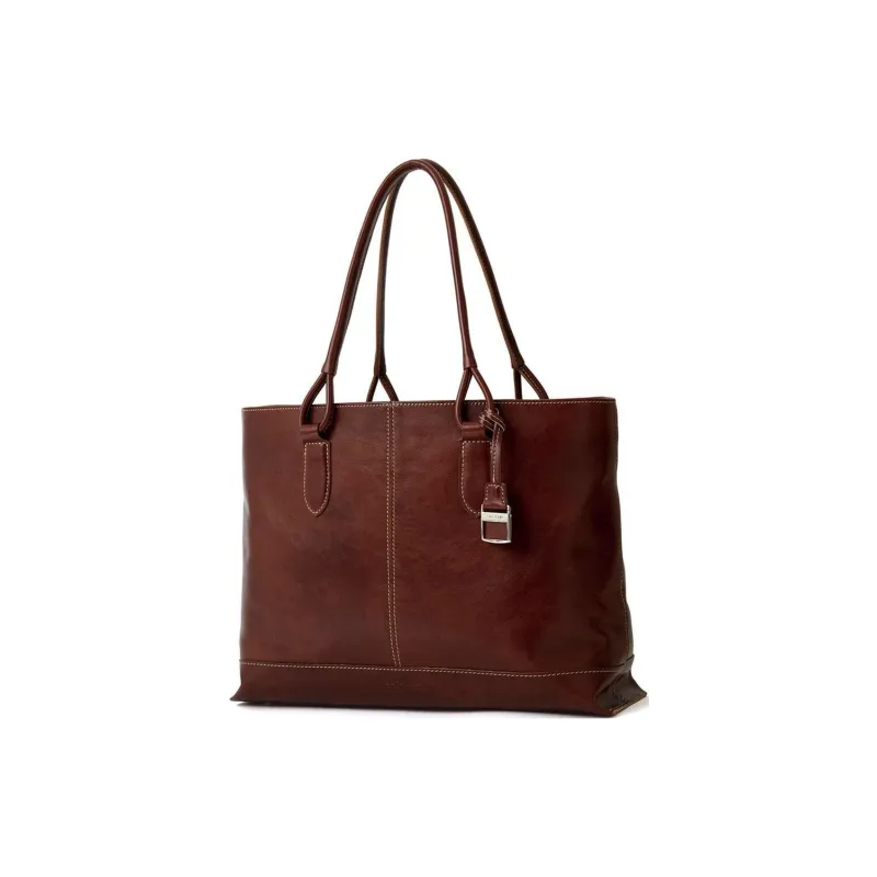 SAMSONITE Cow Leather Tote Bag Shopping Bag Shoulder Bag Handbag Large Size Unisex Brown-1