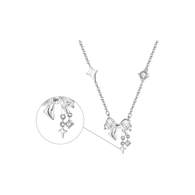 MAGICPOLE 925 Sterling Silver With 999 Fine Silver And Zircon Necklaces Women's Silver-1
