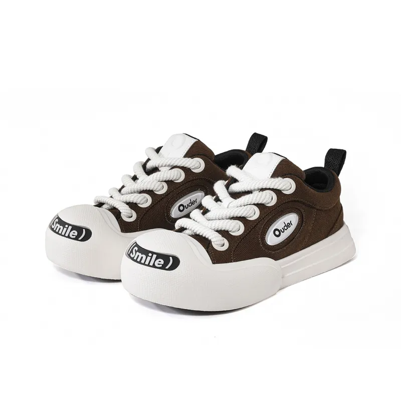 Ouder Smiler Laughs Series Anti Slip Wear Resistant Low Top Skateboard Shoes Unisex Coffee Brown-2
