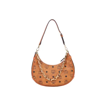 MCM Aren Coated Canvas Crescent Bag, Shoulder Bag, Handbag Small Size Women's