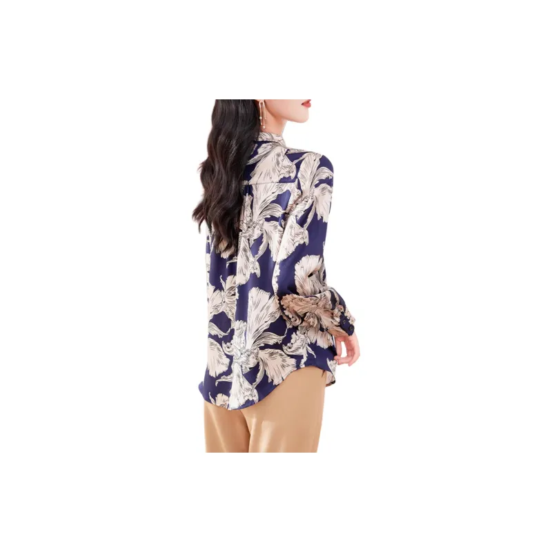 Yi Mengyuan Shirt Women's Navy Blue Floral-1