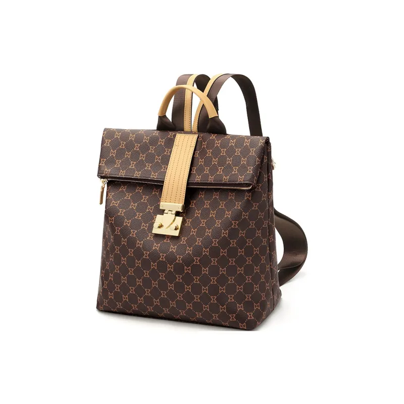 MashaLanti PVC And Synthetic Leather Backpack Women's Dark Brown & Apricot-2