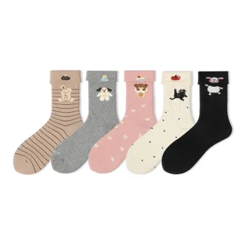 COTTON CHEESE Mid-Calf Socks Women's 5 Pack