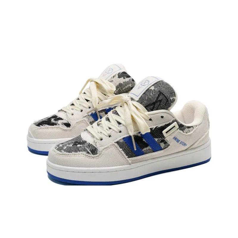 KAAVER OTTO Wear-Resistant Low-Top Skateboard Shoes Unisex White Blue-2