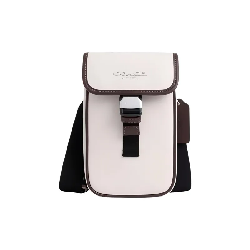 COACH Smooth Calf Leather Cell Phone Pouch Shoulder Bag Crossbody Bag Men's Chalk-0