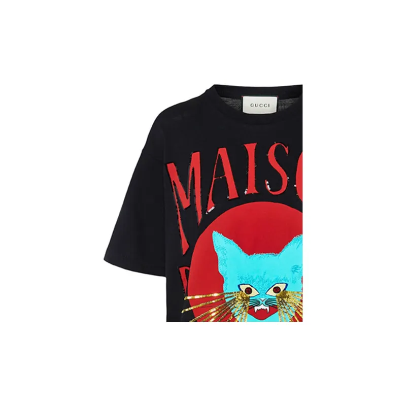 GUCCI Drop Shoulder Sleeve T Shirt Women's Black-2