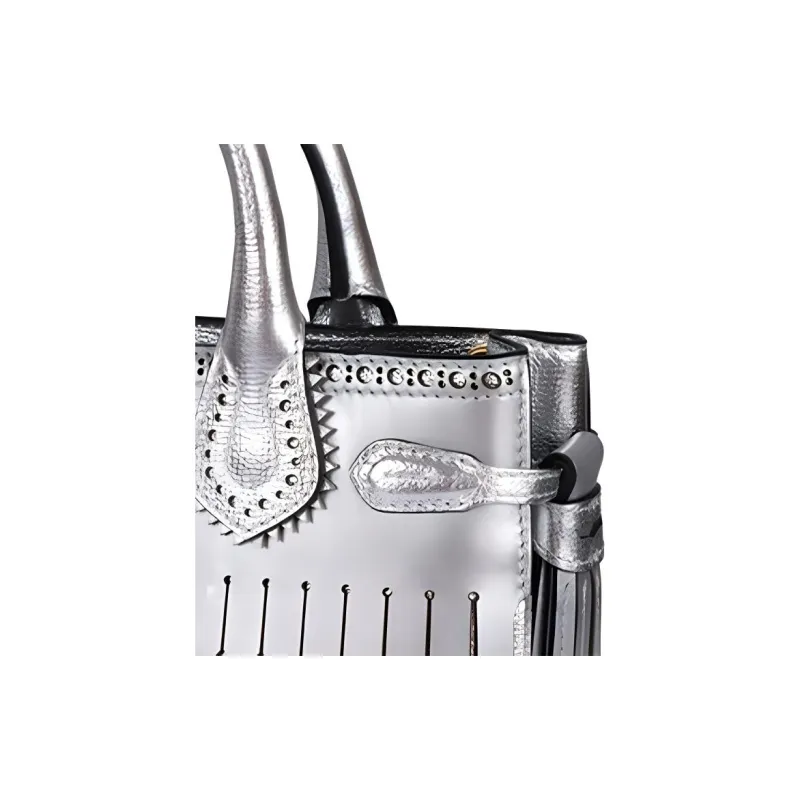 Burberry Cow Leather Shoulder Bag Crossbody Bag Handbag Women's Silver-3