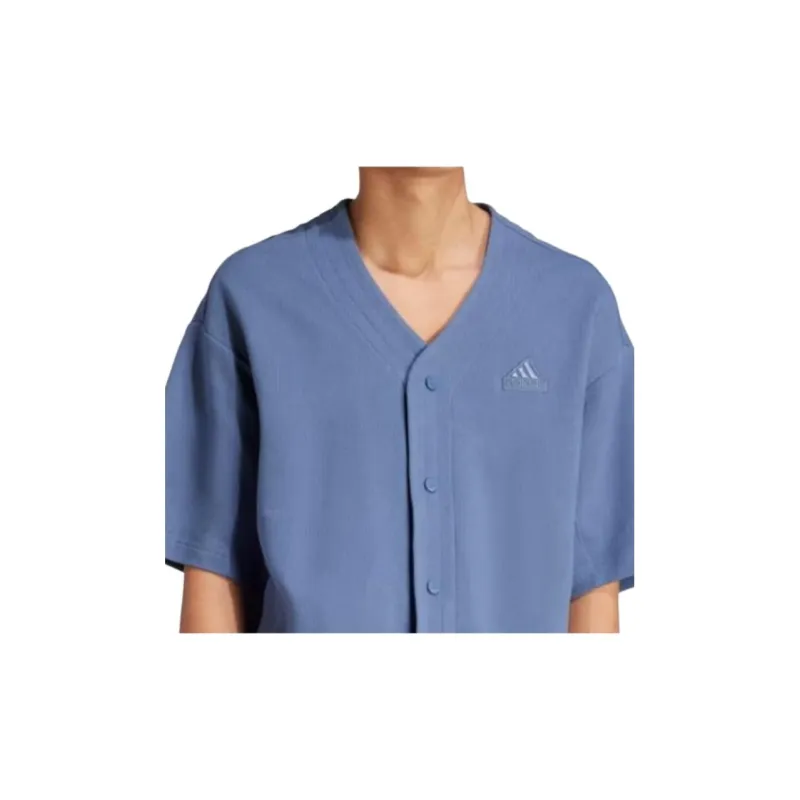 Adidas LOUNGE PIQUÉ TERRY BASEBALL SHIRT Shirt Men's Ink Blue-4