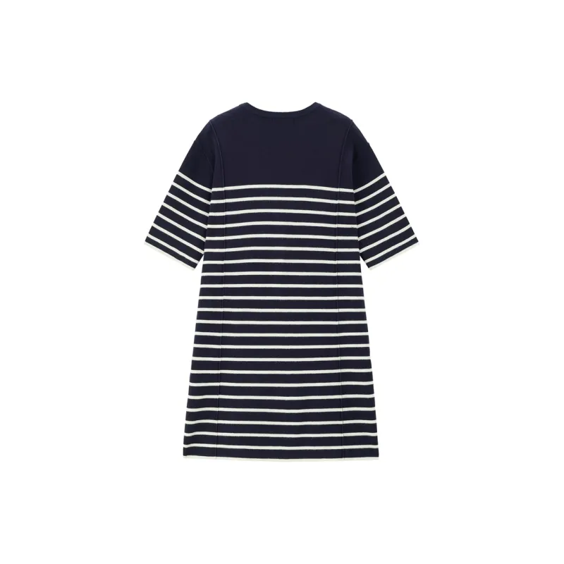 UNIQLO Short Sleeved Dress Women's Blue Apricot Stripes-1