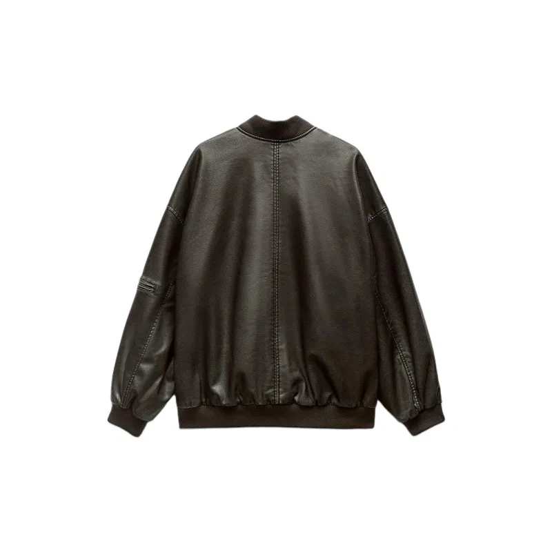 ZARA Trf Leather Jacket Women's Gray-1