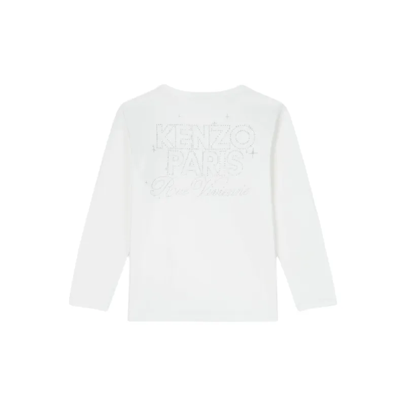 KENZO Logo Letter Print Crew Neck Long Sleeved T Shirt Women's Ecru-1