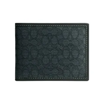 COACH Billfold Wallet Fabric With Calfskin Coin Purses Wallets Men's Green