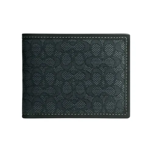 COACH Billfold Wallet Fabric With Calfskin Coin Purses Wallets Men's Green