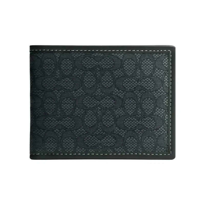 COACH Billfold Wallet Fabric With Calfskin Coin Purse Wallet Men's Green-0