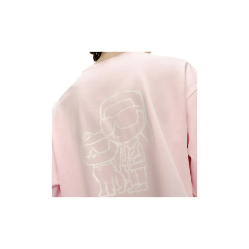 KARL LAGERFELD Solid Color Crew Neck Loose Fit Print Short Sleeved Shirt T Shirt Women's Pink-5
