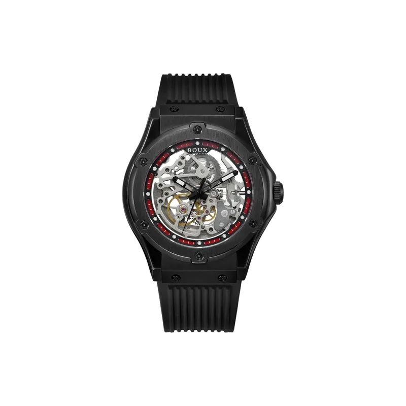 BOUX Trendy And Cool Collection Automatic Mechanical Movement Silicone Strap Watch Men's Watches Cut Out Dial-0