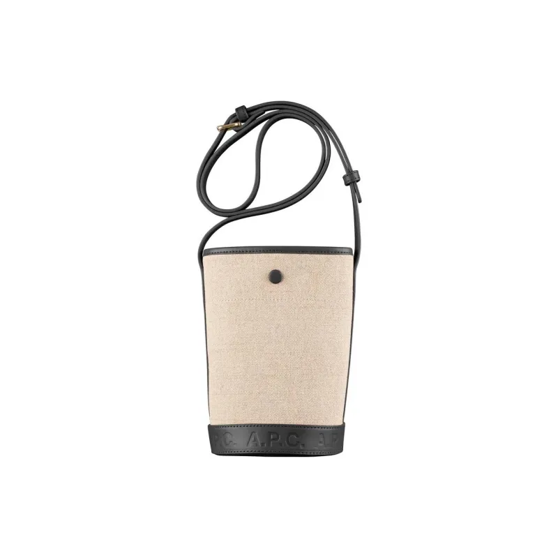 A.P.C Linen Bucket Bags Crossbody Bag, Shoulder Bag Mini Women's Beige & Black-0