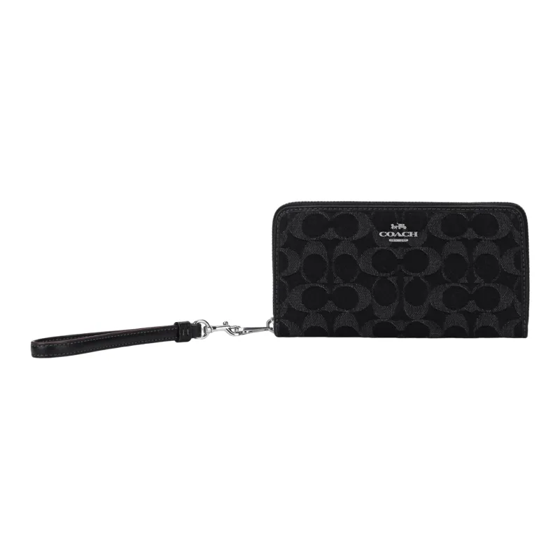 COACH Zip Around Denim Wallet Small Size Women's Black-0