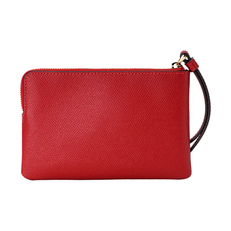 COACH Cross Grain Leather Coin Purse Wrist Bag Clutch Mini Women's Red-3