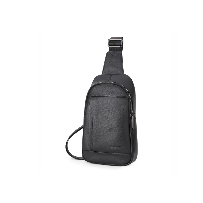 NAVIGARE Top Grain Cow Leather With Textile Sling Bag Regular Men's Black-1