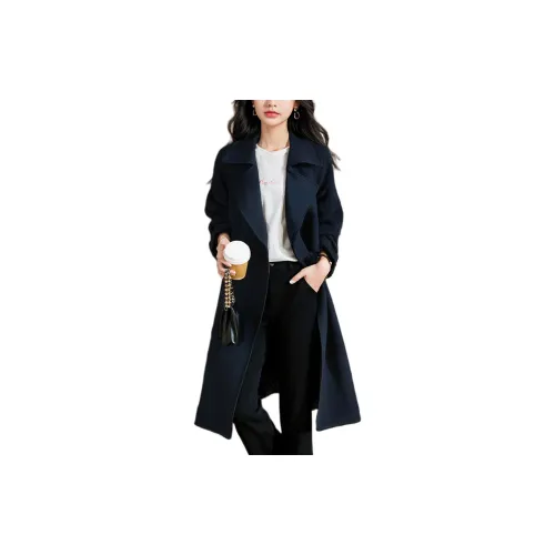 Wbwq Trench Coats Women's Navy Blue